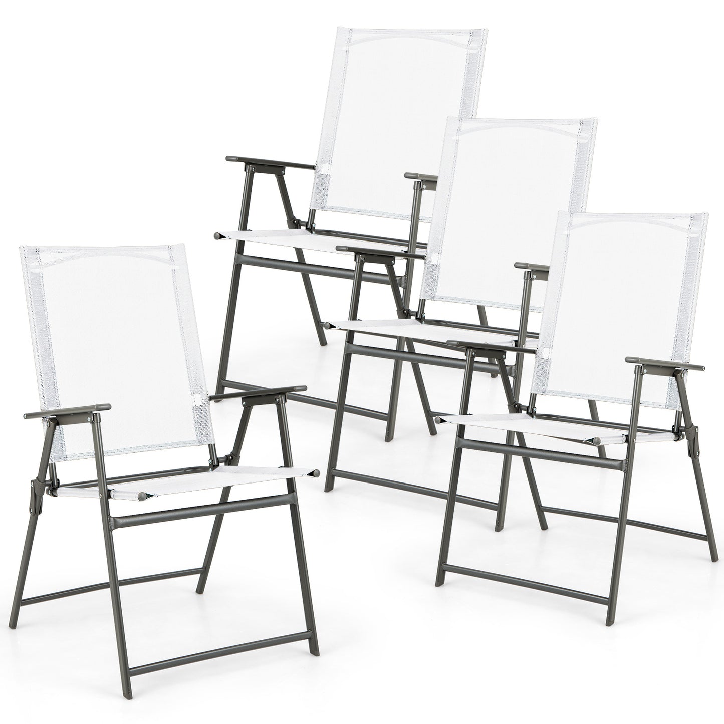 Set of 4 Patio Folding Chair Set with Rustproof Metal Frame-White - White