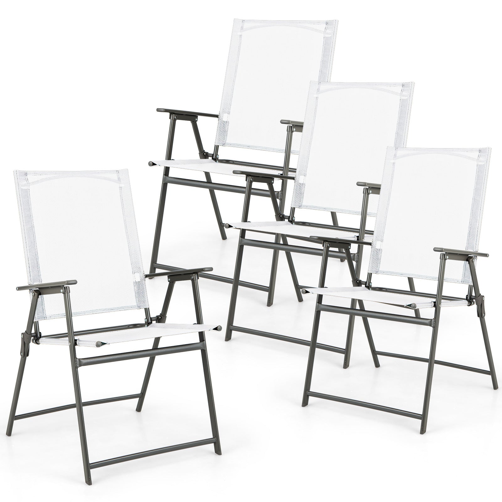 Set of 4 Patio Folding Chair Set with Rustproof Metal Frame-White - White