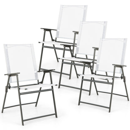 Set of 4 Patio Folding Chair Set with Rustproof Metal Frame-White - White