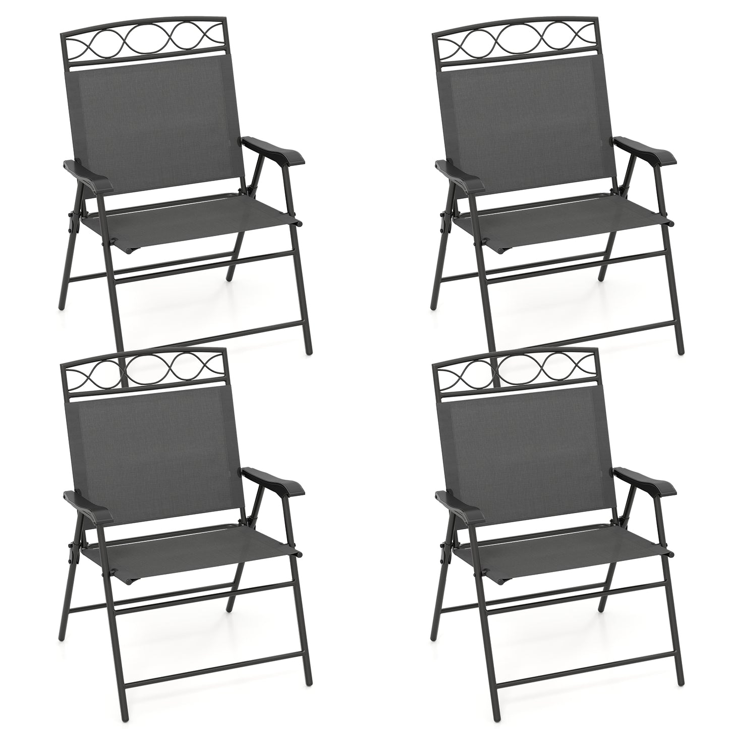 Set of 4 Patio Folding Chairs Set Dining Chairs with Armrests-Gray - Gray