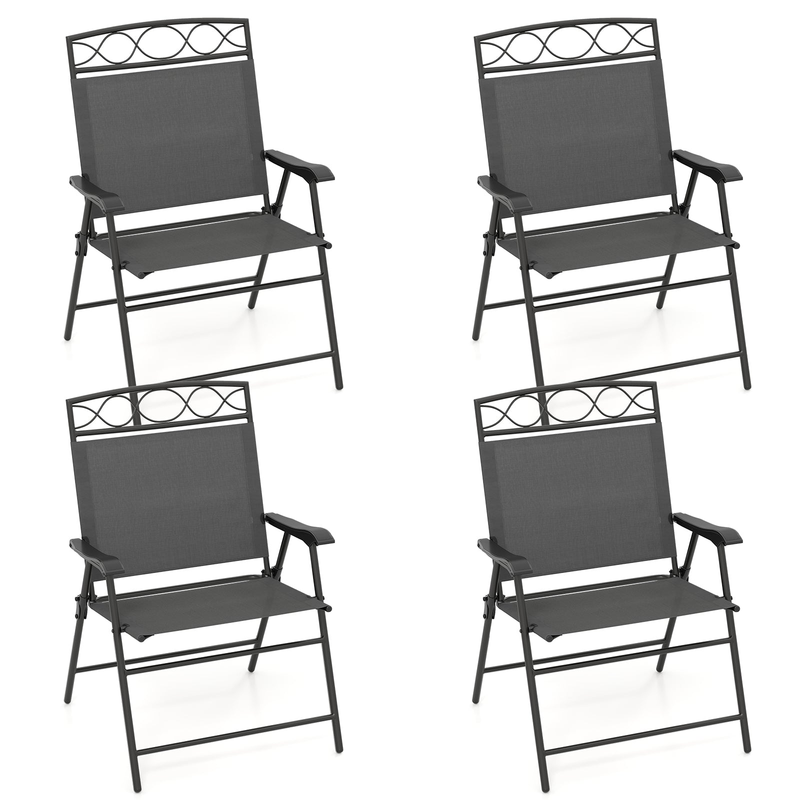 Set of 4 Patio Folding Chairs Set Dining Chairs with Armrests-Gray - Gray