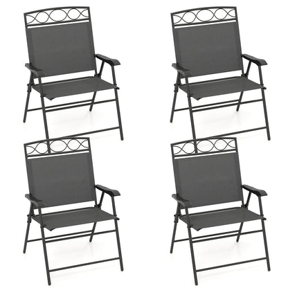 Set of 4 Patio Folding Chairs Set Dining Chairs with Armrests-Gray - Gray