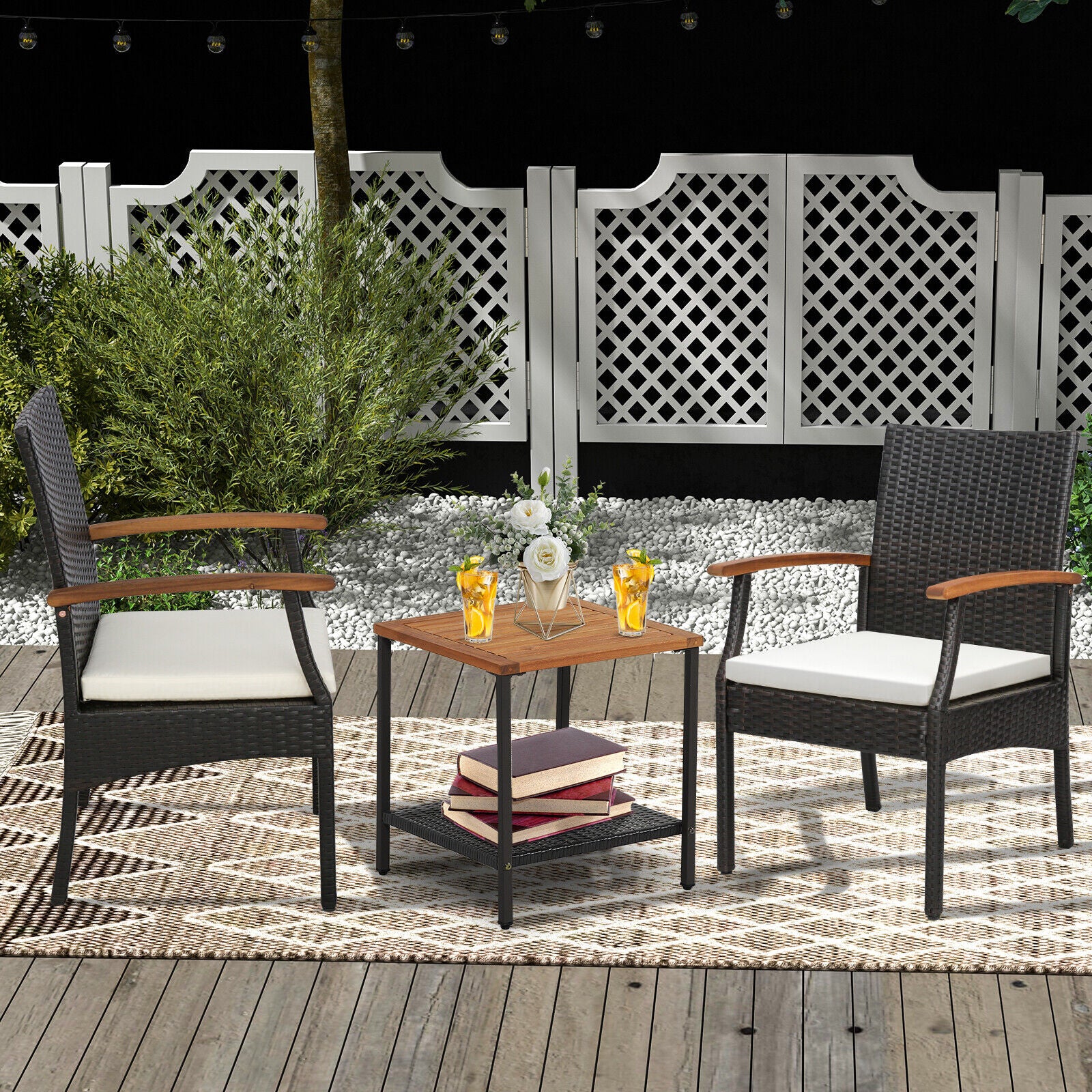 Patio Wicker Chair Set of 2/4 with Soft Zippered Cushion-Set of 4