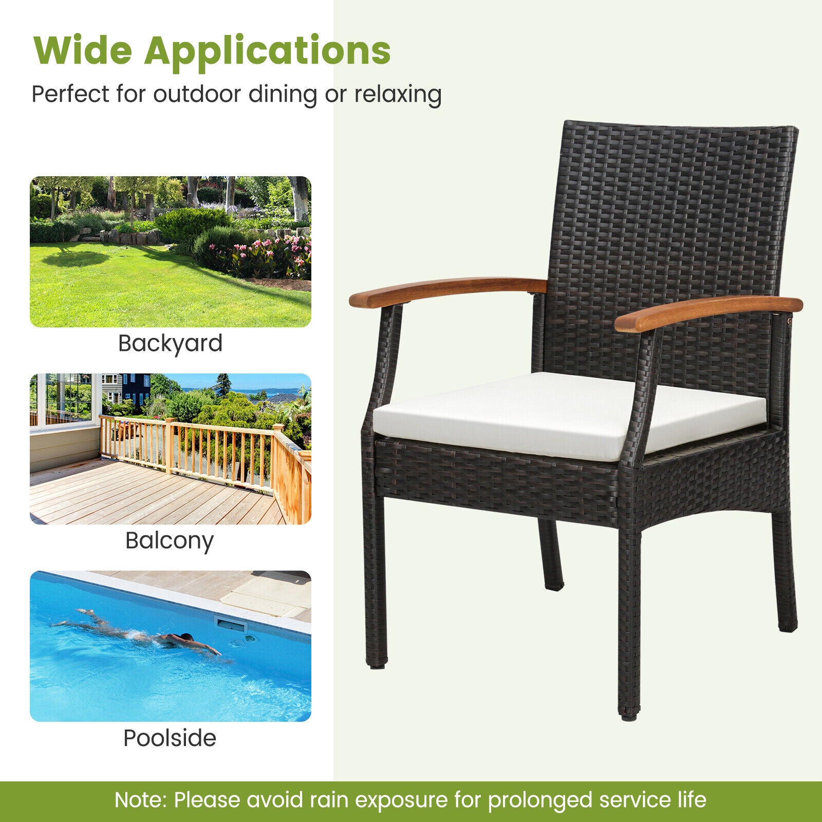 Patio Wicker Chair Set of 2/4 with Soft Zippered Cushion-Set of 4