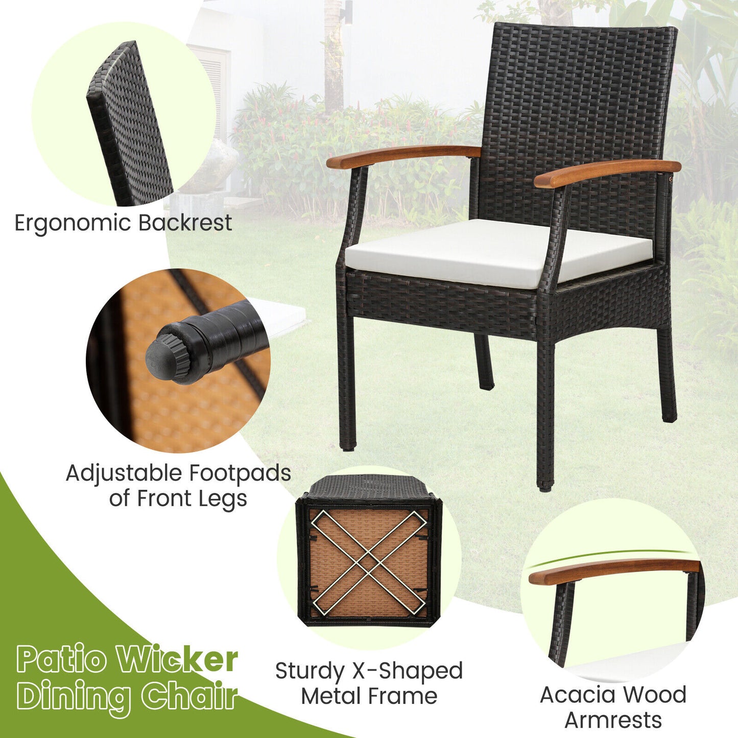 Patio Wicker Chair Set of 2/4 with Soft Zippered Cushion-Set of 4