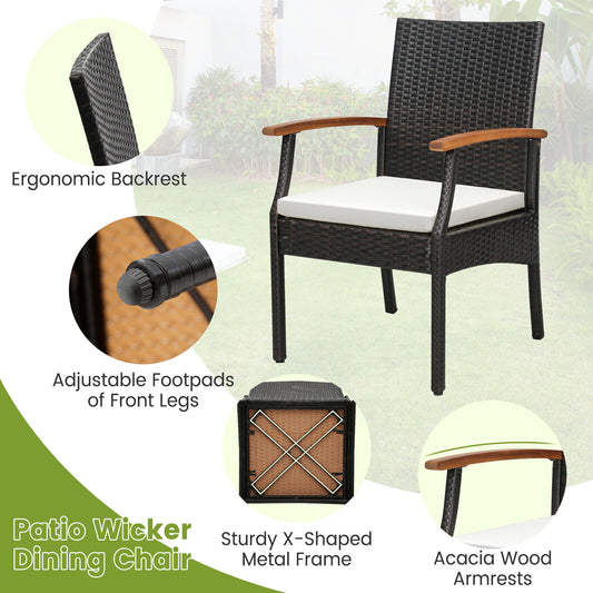 Patio Wicker Chair Set of 2/4 with Soft Zippered Cushion-Set of 4