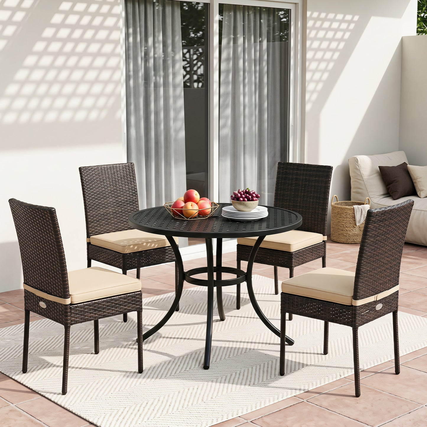Patio Rattan Dining Chairs Set of 4 with Cushions