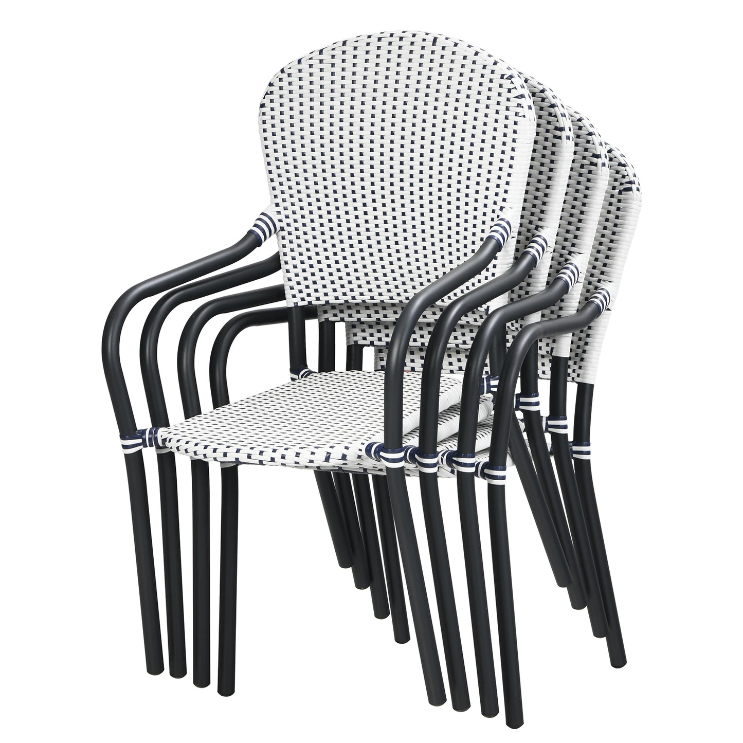 Set of 4 Patio Rattan Stackable Dining Chair with  Armrest for Garden-White