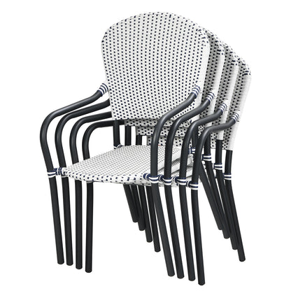 Set of 4 Patio Rattan Stackable Dining Chair with  Armrest for Garden-White