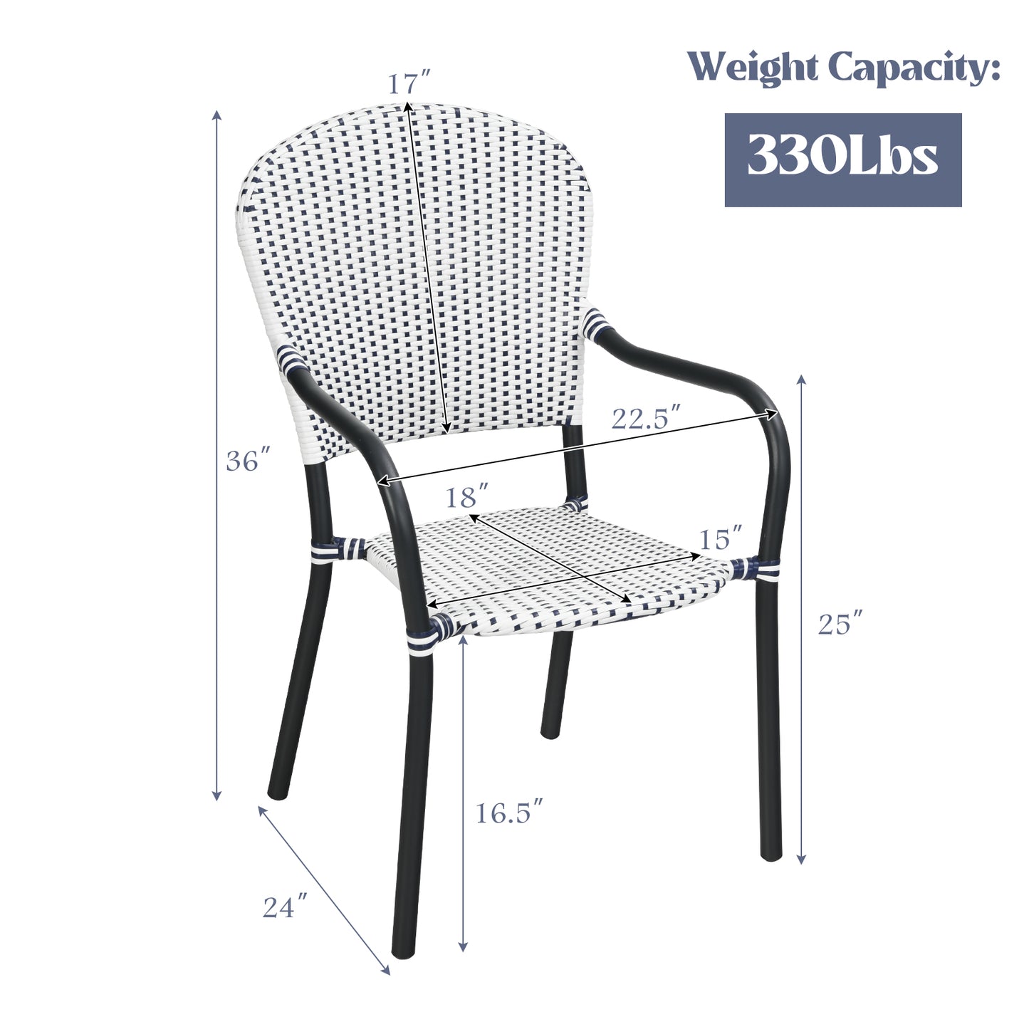 Set of 4 Patio Rattan Stackable Dining Chair with  Armrest for Garden-White