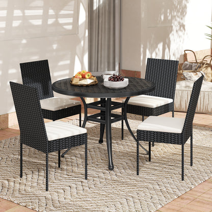 Set of 4 Patio Rattan Wicker Dining Chairs Set with Soft Cushions-Black