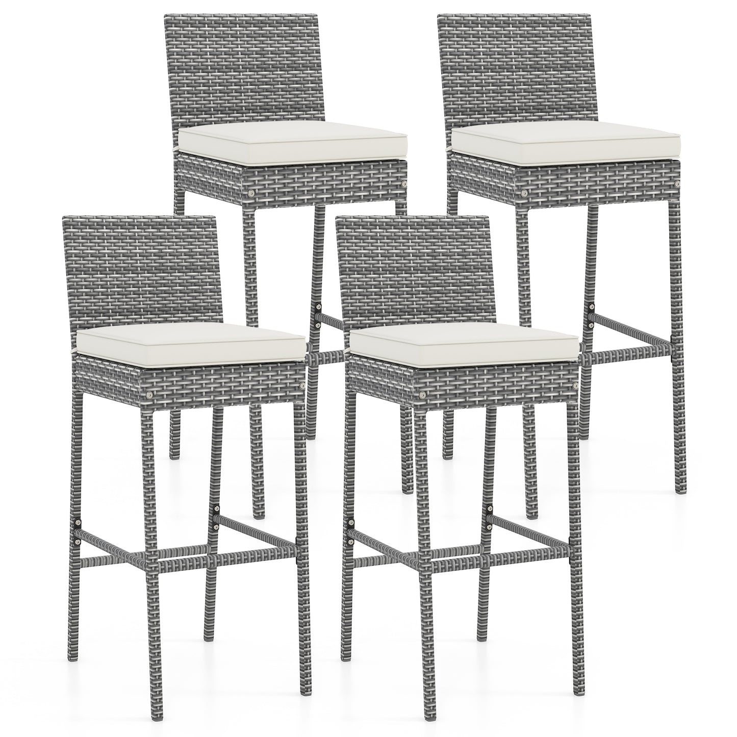 Set of 2/4 Patio Wicker Barstools with Soft Seat Cushion and Cozy Footrest-Set of 4 - Set Of 4