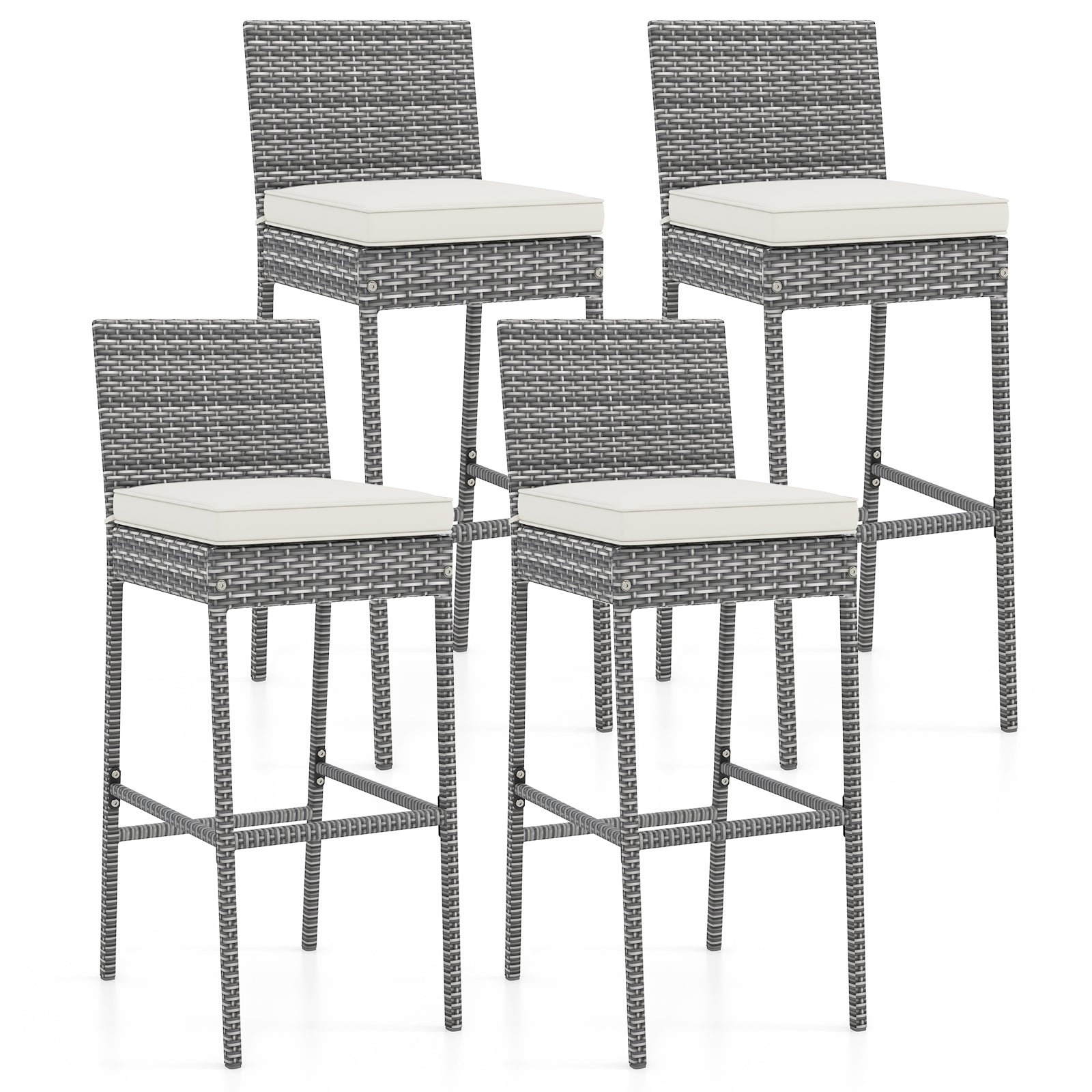 Set of 2/4 Patio Wicker Barstools with Soft Seat Cushion and Cozy Footrest-Set of 4 - Set Of 4