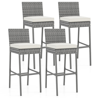 Set of 2/4 Patio Wicker Barstools with Soft Seat Cushion and Cozy Footrest-Set of 4 - Set Of 4