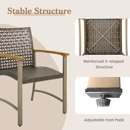 Set of 4 Patio Rattan Dining Chairs with Acacia Wood Armrests-Set of 4