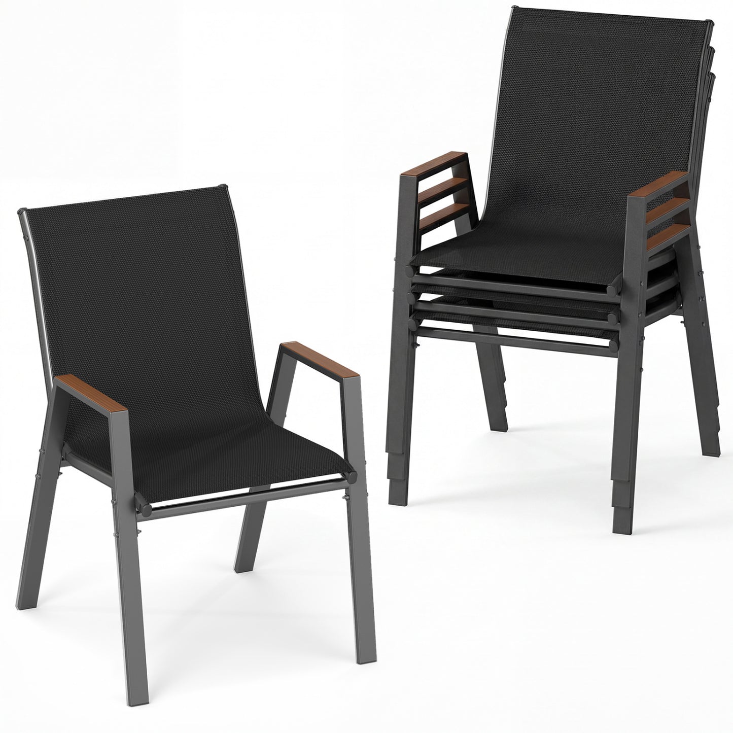 Stackable Patio Dining Chairs Set of 4 with High Backs