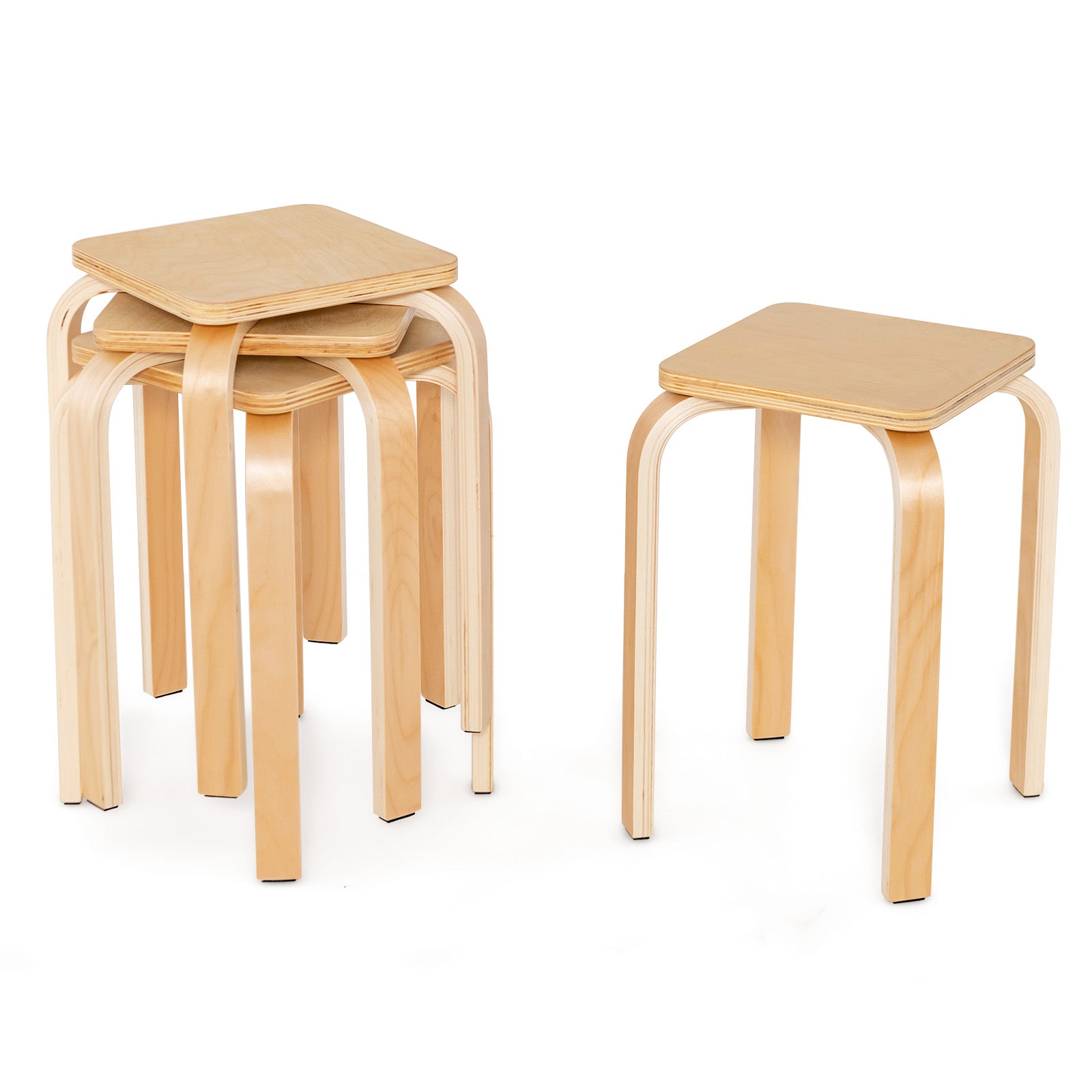 Stackable Stools Set of 4 with Square Top and Rounded Corners-Natural - Natural