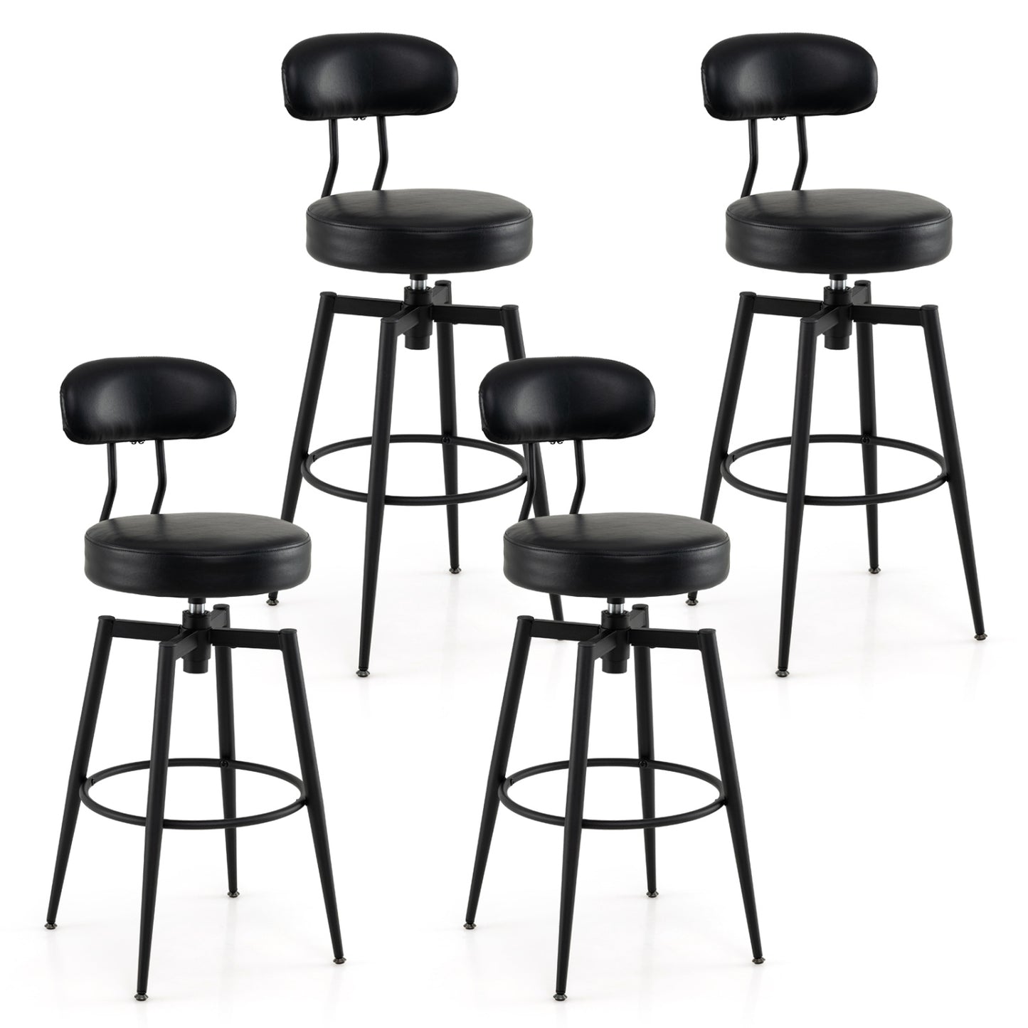 Set of 4 Swivel Barstools Faux Leather with Upholstered Seat and Back