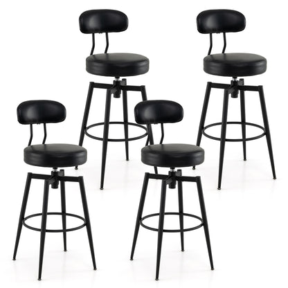 Set of 4 Swivel Barstools Faux Leather with Upholstered Seat and Back