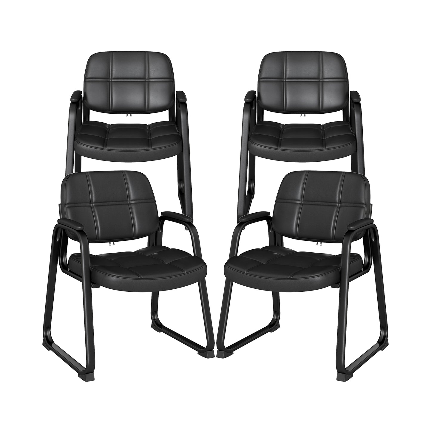 Set of 4 Upholstered Waiting Room Chair with Armrest and Ergonomic Backrest-Black