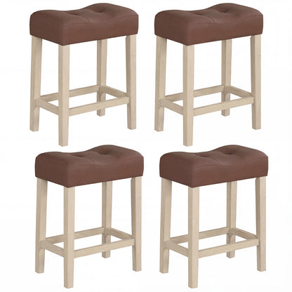 Set of 4 Upholstered Counter Height Bar Stool with Curved Saddle-Seat-Brown - Natural
