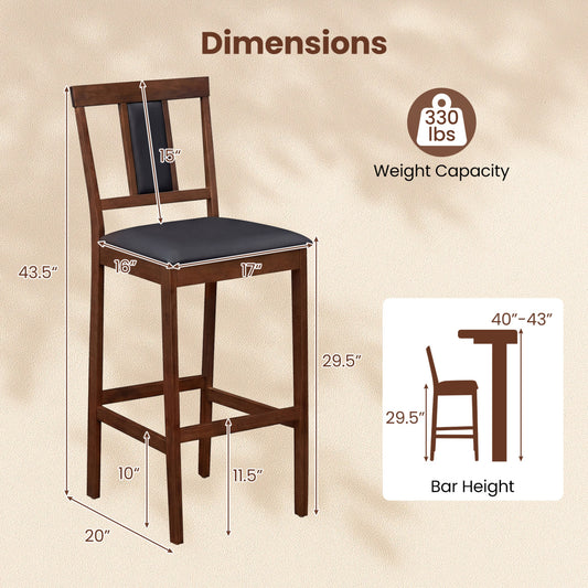Set of 4 Upholstered Barstool 29.5 Inch Bar Height with Solid Rubber Wood Frame