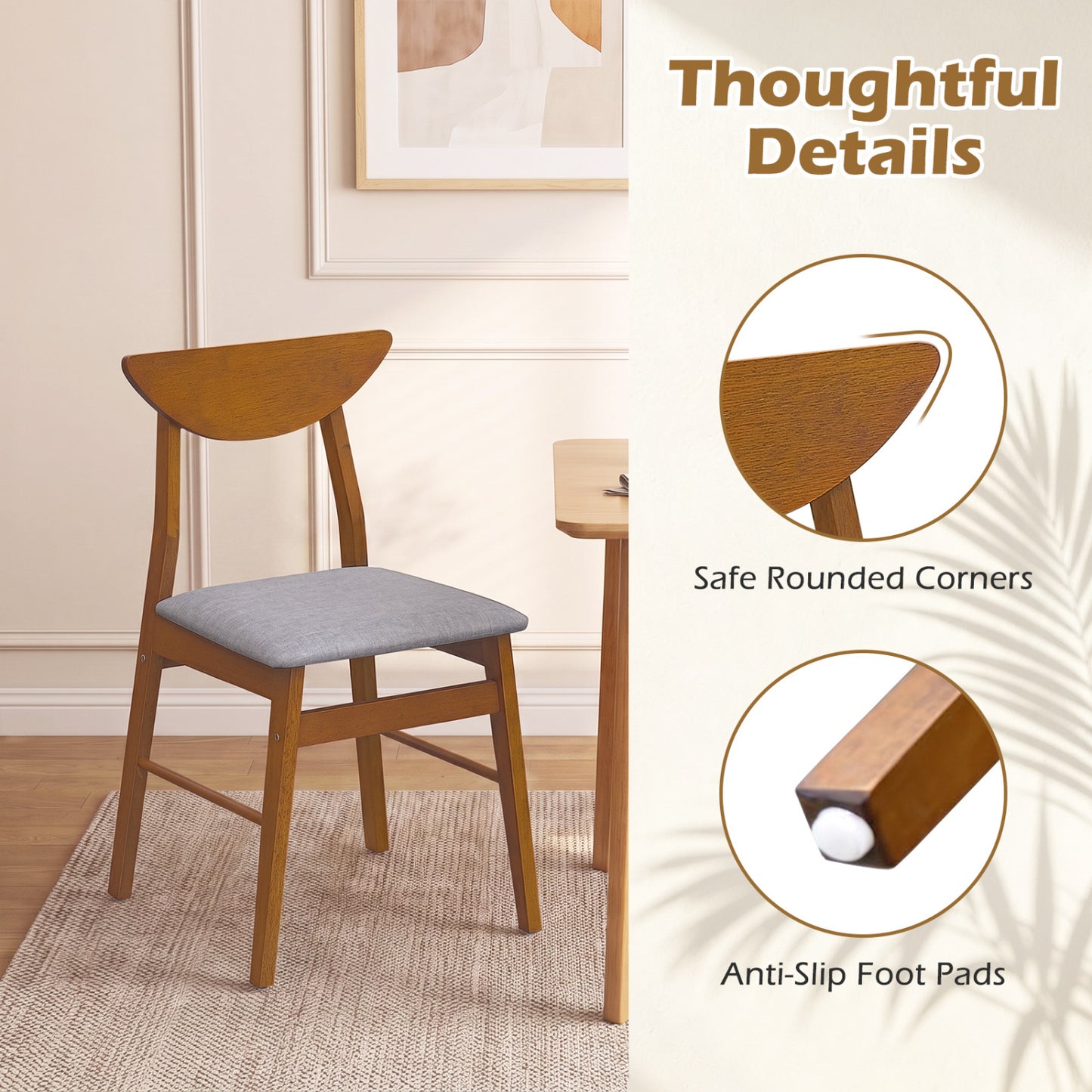 Upholstered Dining Chairs Set of 4 with Curved Backrest