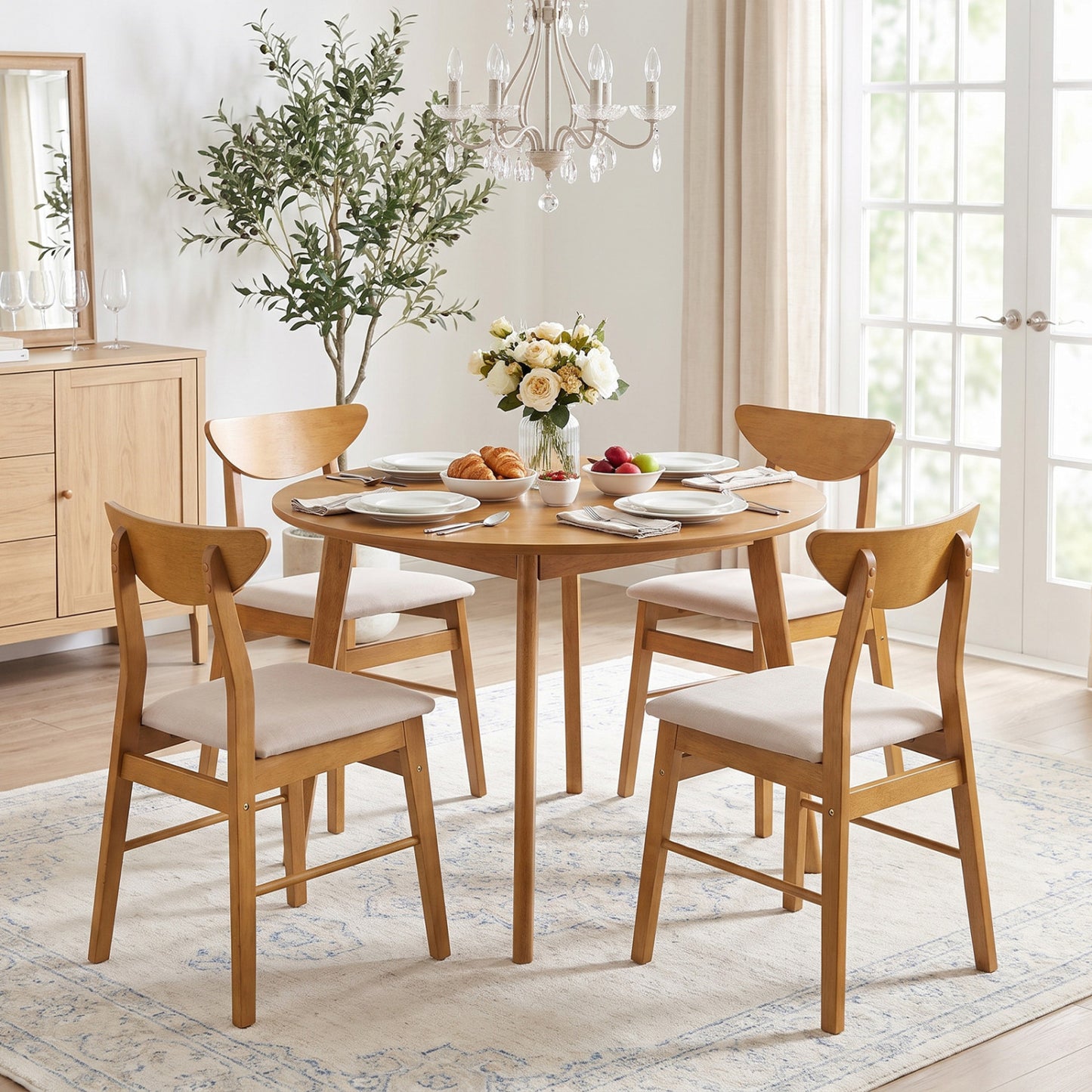 Upholstered Dining Chairs Set of 4 with Curved Backrest