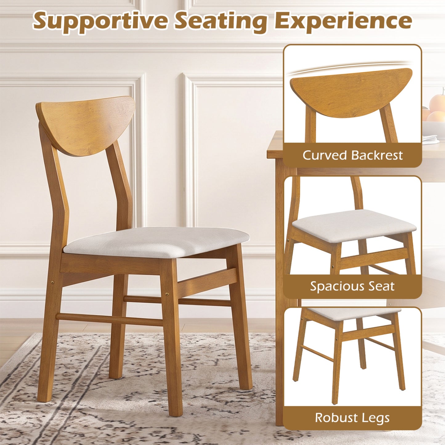 Upholstered Dining Chairs Set of 4 with Curved Backrest