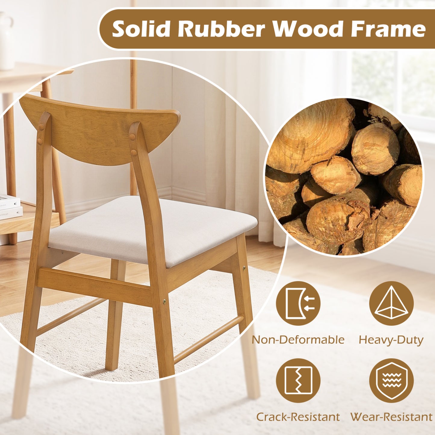 Upholstered Dining Chairs Set of 4 with Curved Backrest