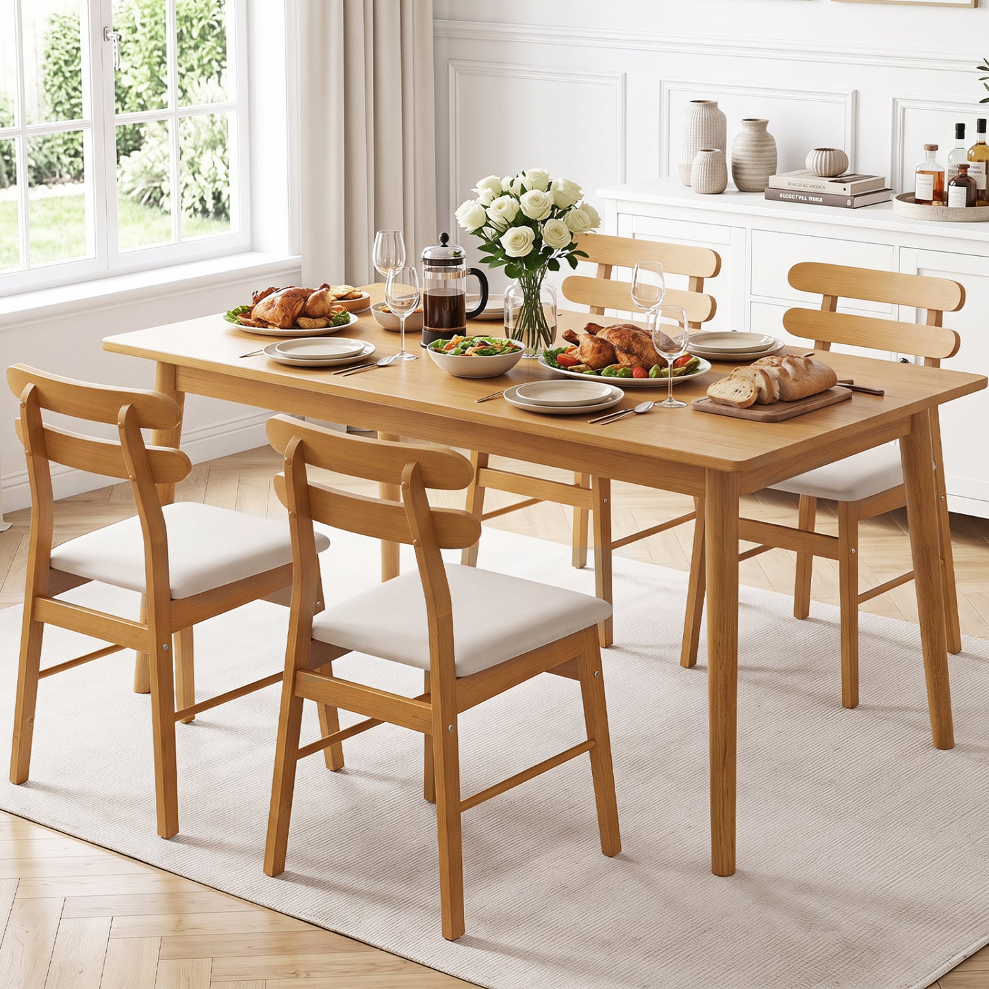 Upholstered Dining Chairs Set of 4 with Solid Wood Legs