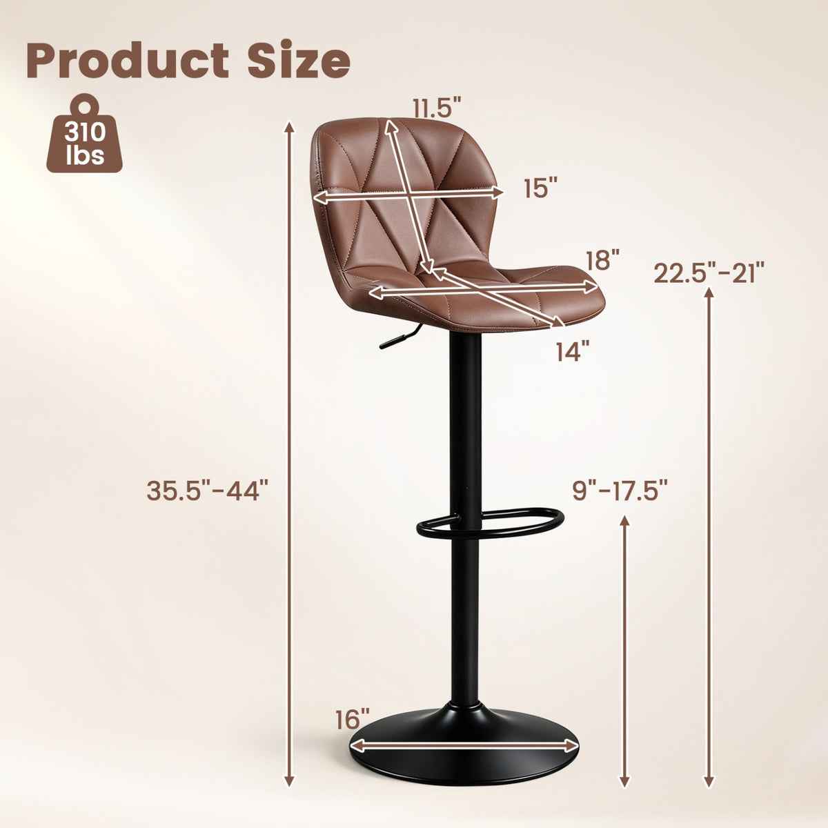 Swivel Bar Stools Set of 4 with Adjustable Height