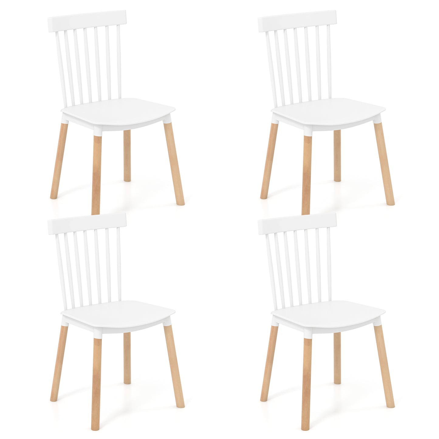 Set of 4 Windsor Dining Chairs with Spindle Backs and Curved Seats-Black - White