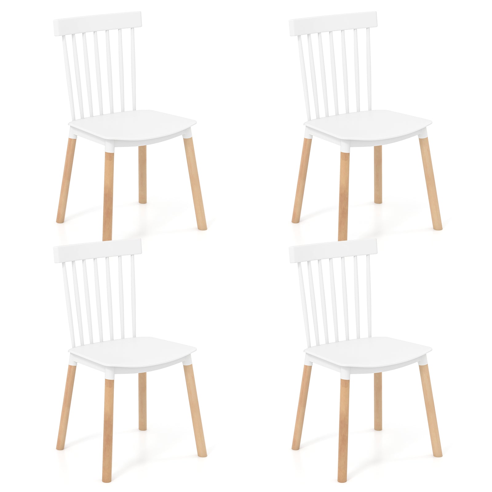 Set of 4 Windsor Dining Chairs with Spindle Backs and Curved Seats-Black - White