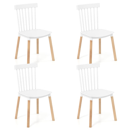 Set of 4 Windsor Dining Chairs with Spindle Backs and Curved Seats-Black - White