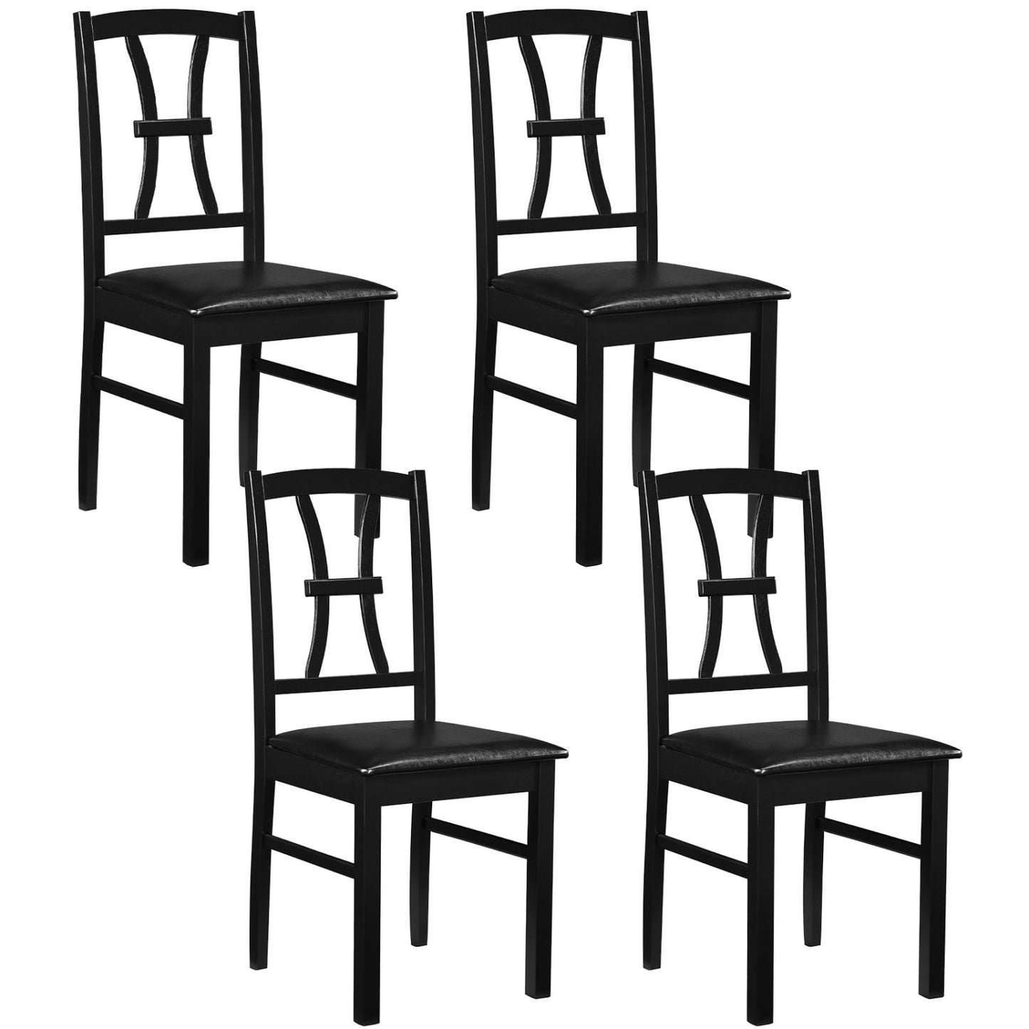 Wooden Dining Chairs Set of 4 with Padded Faux Leather Seats