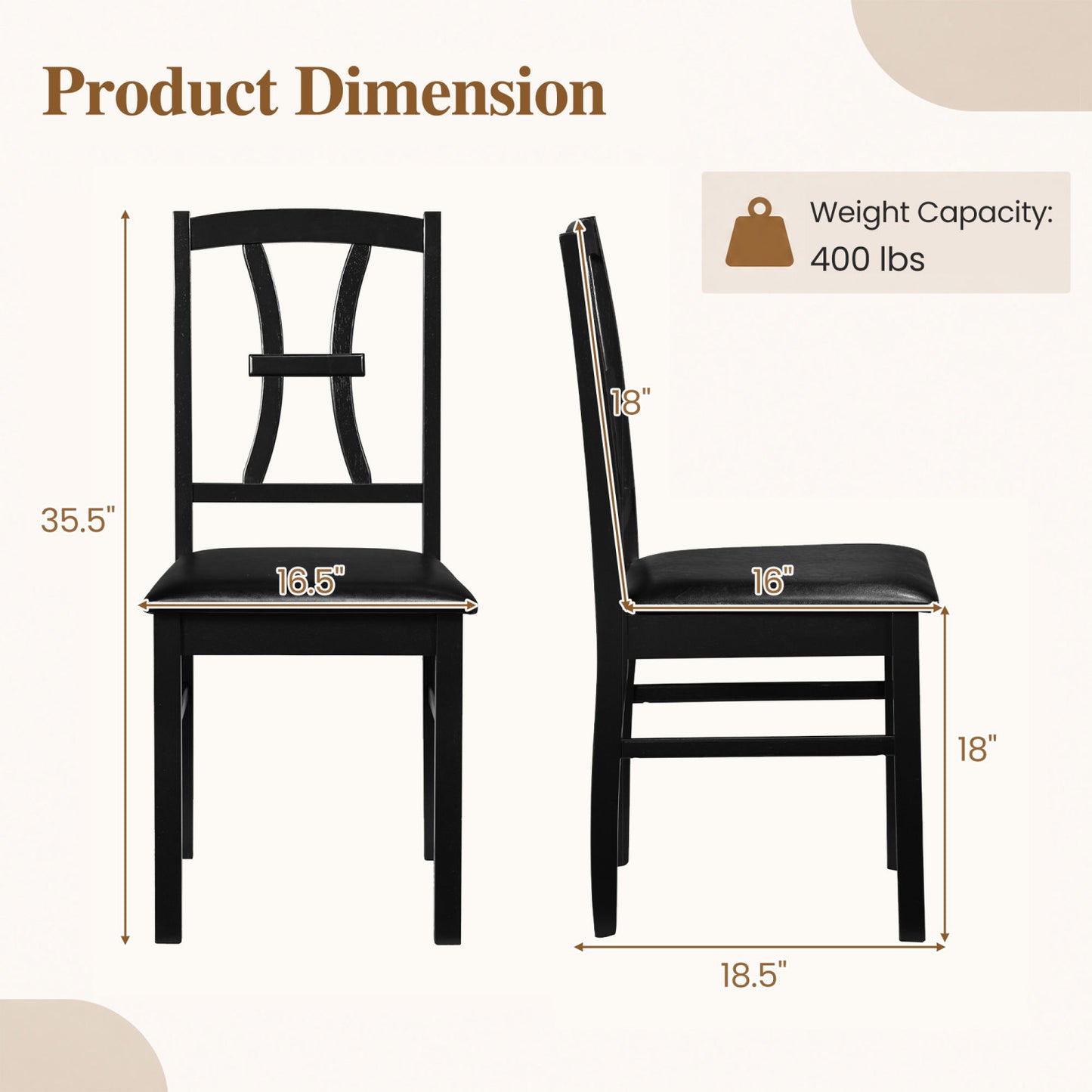 Wooden Dining Chairs Set of 4 with Padded Faux Leather Seats