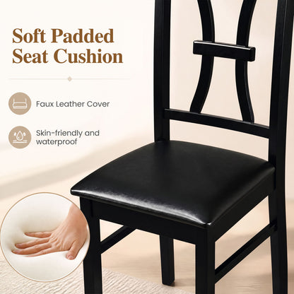 Wooden Dining Chairs Set of 4 with Padded Faux Leather Seats