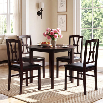 Wooden Dining Chairs Set of 4 with Padded Faux Leather Seats
