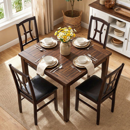 Wooden Dining Chairs Set of 4 with Padded Faux Leather Seats