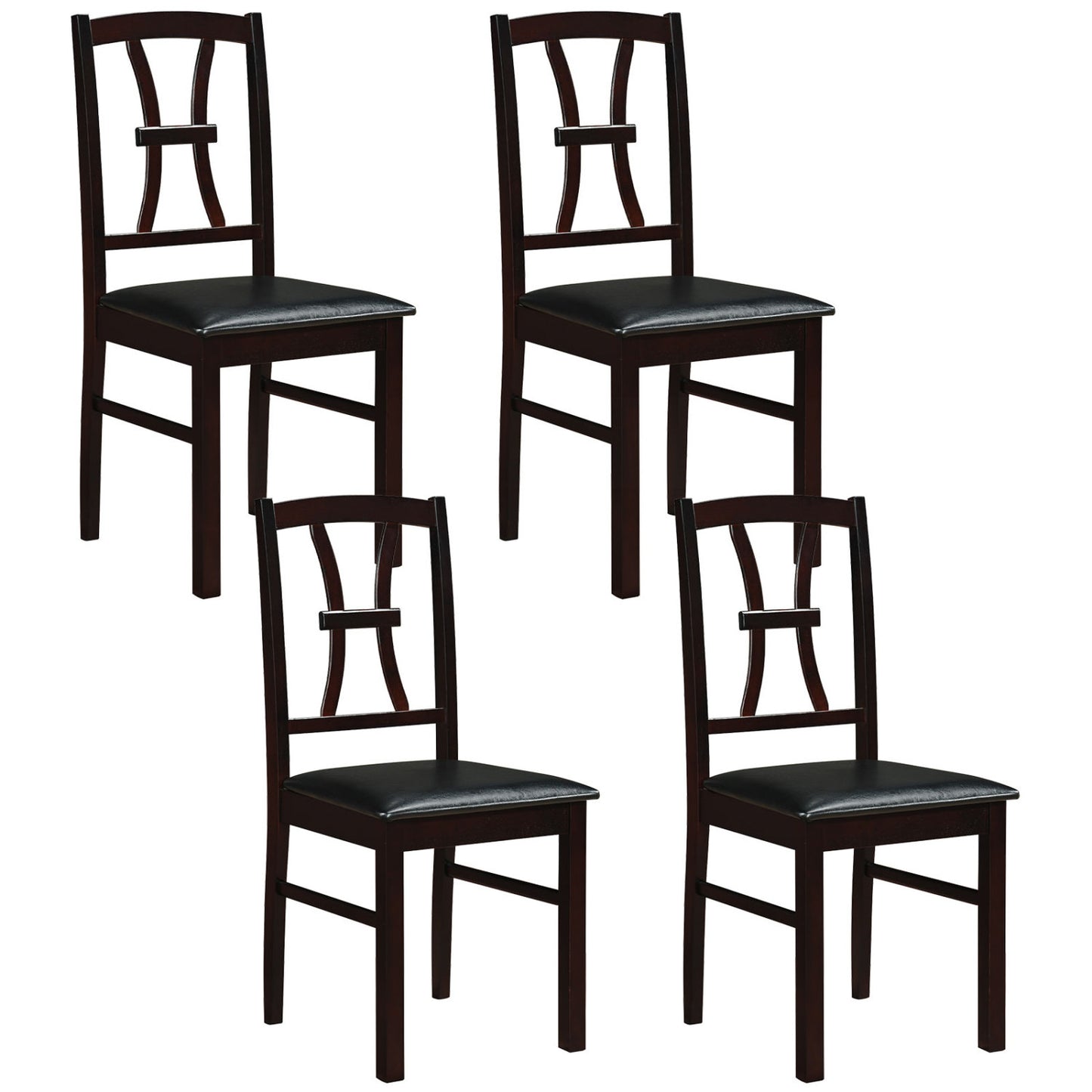 Wooden Dining Chairs Set of 4 with Padded Faux Leather Seats