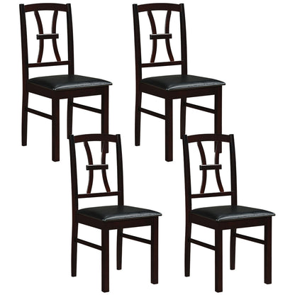 Wooden Dining Chairs Set of 4 with Padded Faux Leather Seats