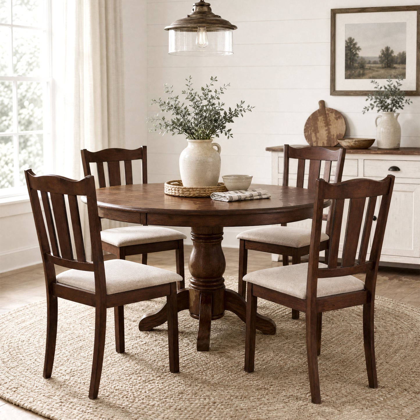 Wooden Dining Chairs Set of 4 with Padded Cushion Seats