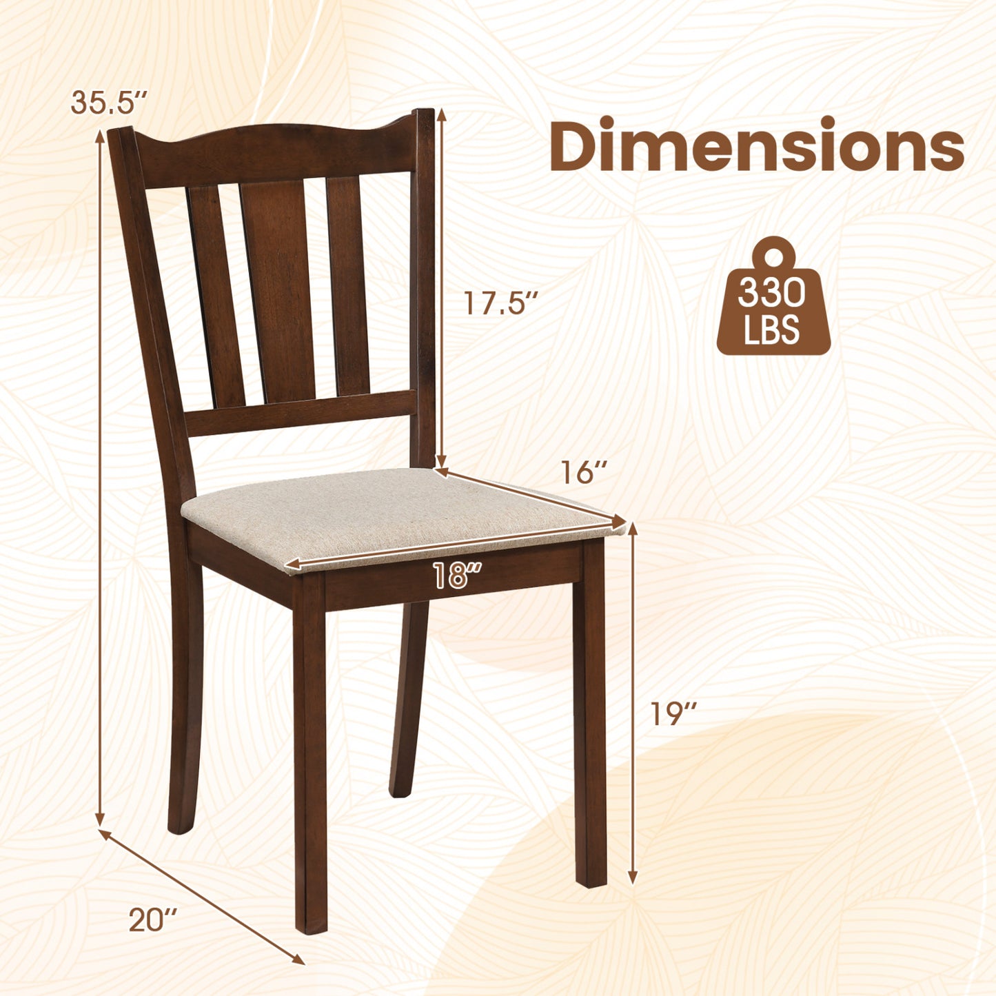 Wooden Dining Chairs Set of 4 with Padded Cushion Seats