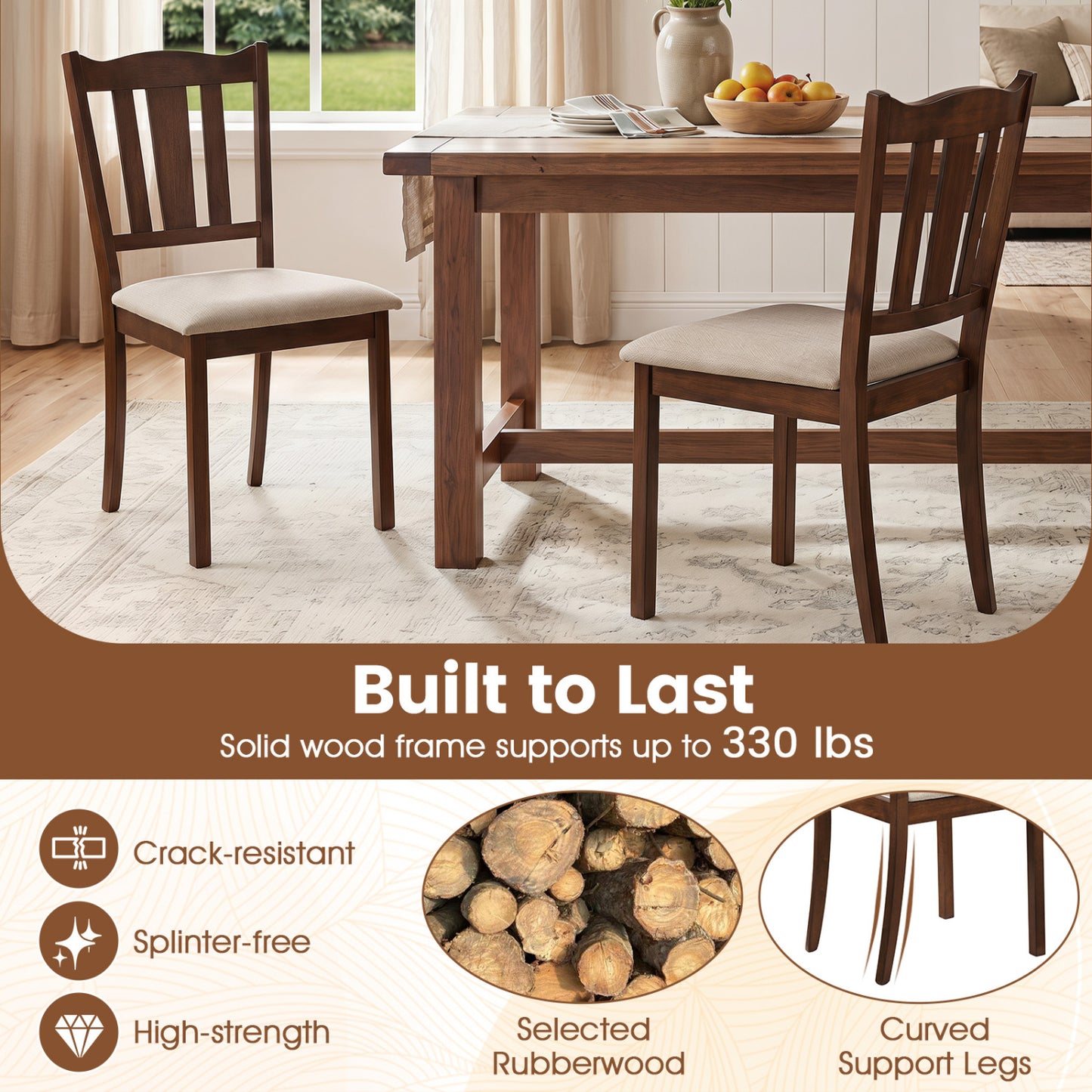 Wooden Dining Chairs Set of 4 with Padded Cushion Seats