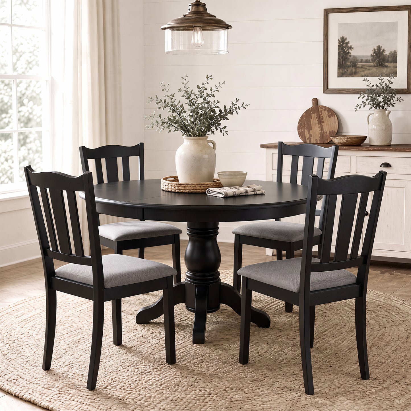 Wooden Dining Chairs Set of 4 with Padded Cushion Seats