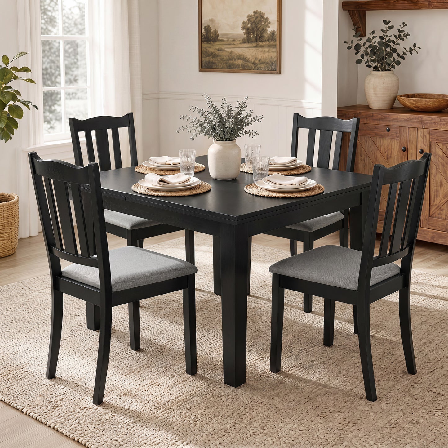 Wooden Dining Chairs Set of 4 with Padded Cushion Seats