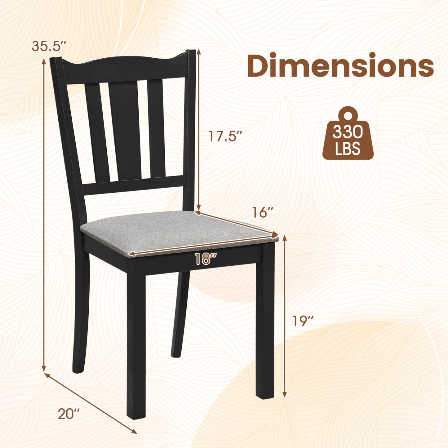 Wooden Dining Chairs Set of 4 with Padded Cushion Seats