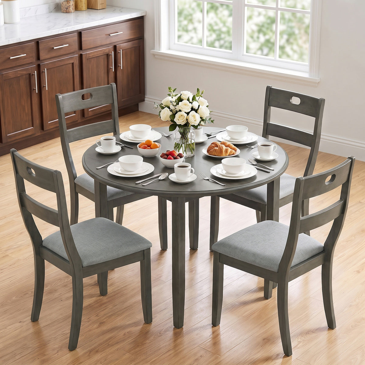 Wooden Dining Chairs Set of 4 with Padded Seats