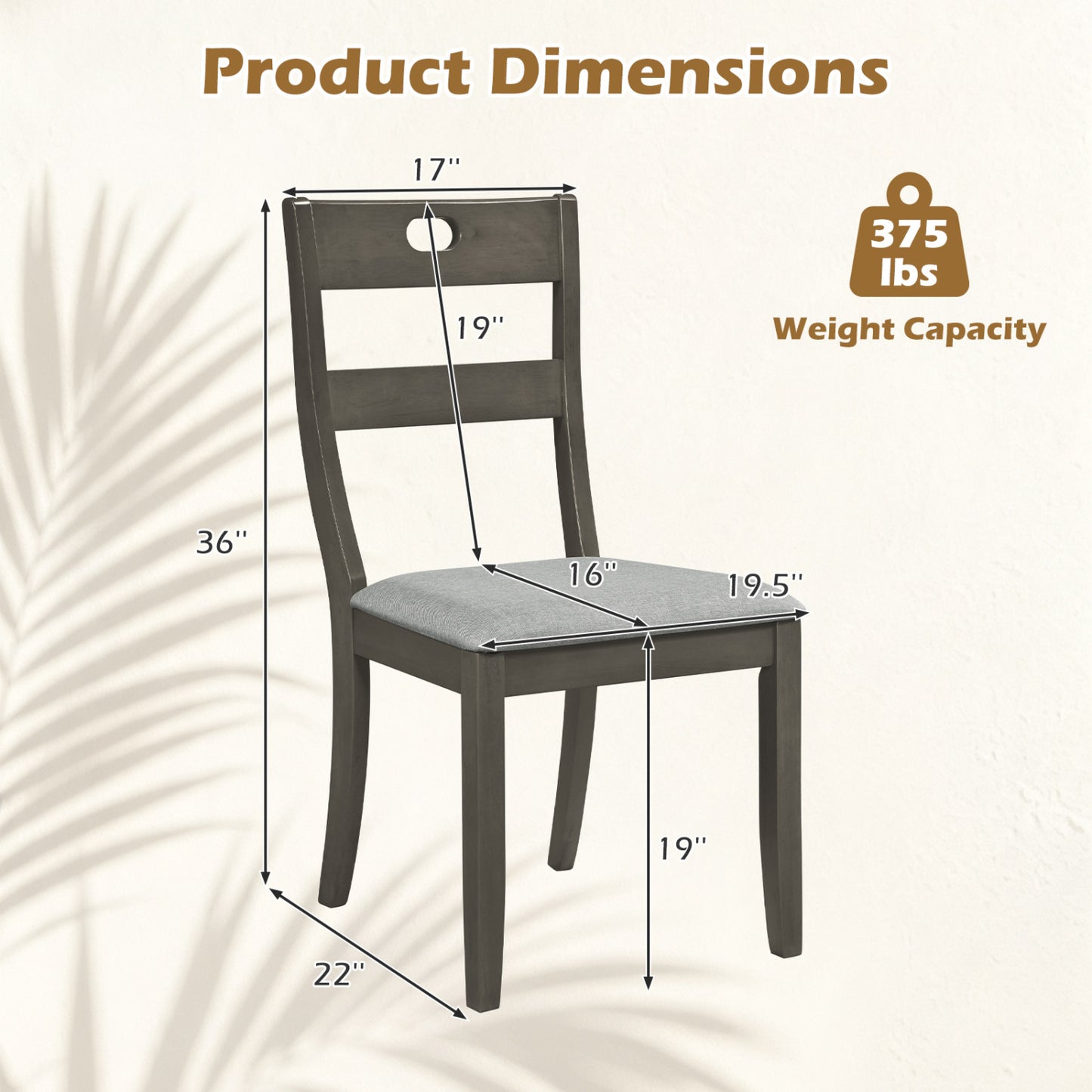 Wooden Dining Chairs Set of 4 with Padded Seats